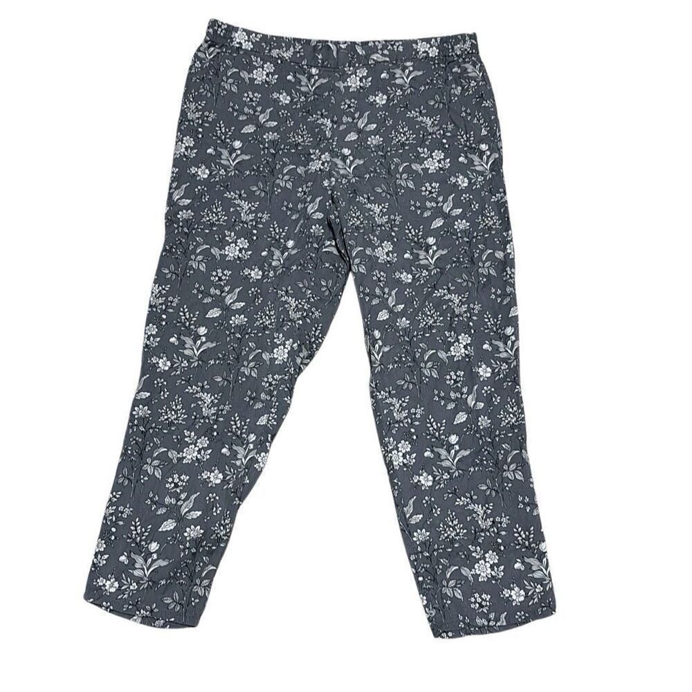 Gap Gray Floral Pull On Elastic‎ Waist High Rise Cropped Pants Large Pockets